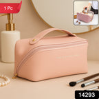 Premium Peach Travel Makeup  Toiletry Organizer Pouch With Zipper  Handle (1 Pc)