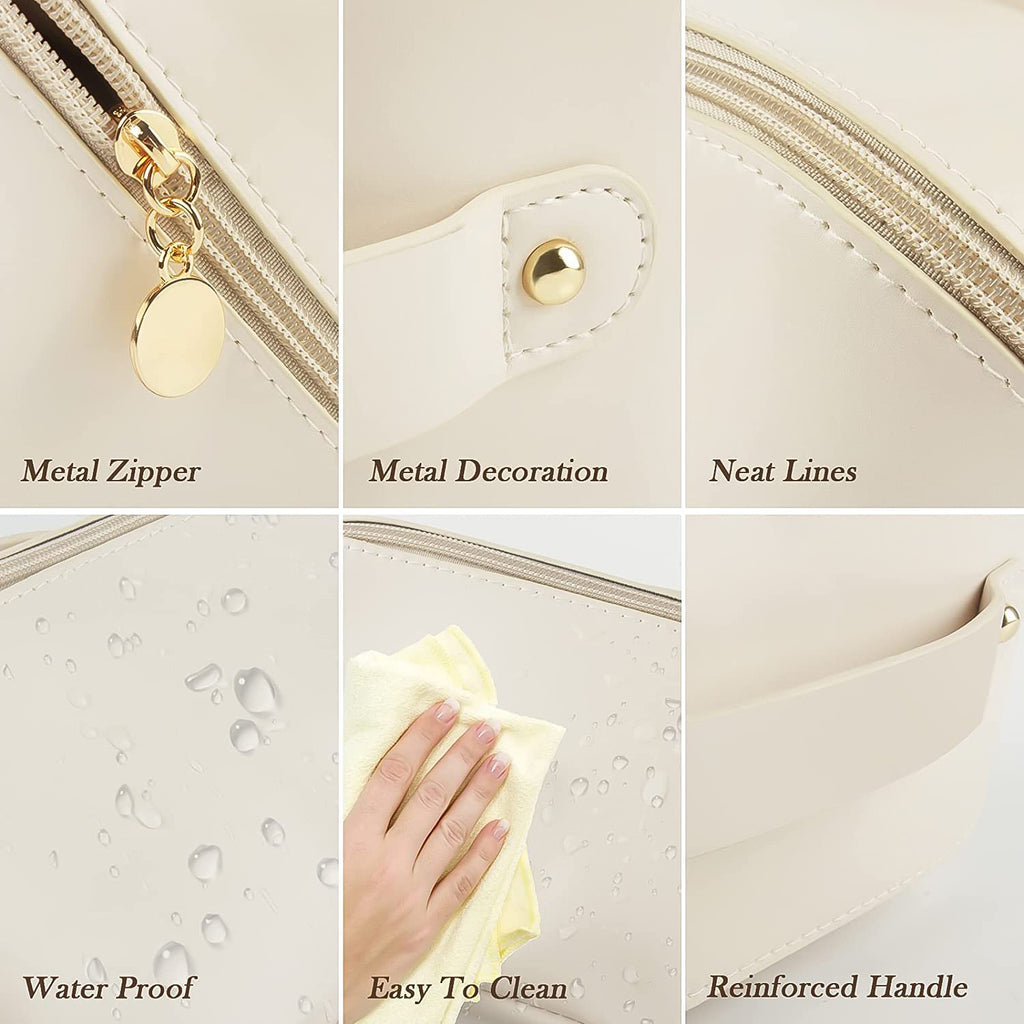 Premium Cream Travel Makeup  Toiletry Organizer Pouch With Zipper  Handle (1 Pc)